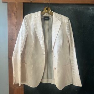 Akris Cream/yellow Textured Blazer light weight see through jacket size 8 euc